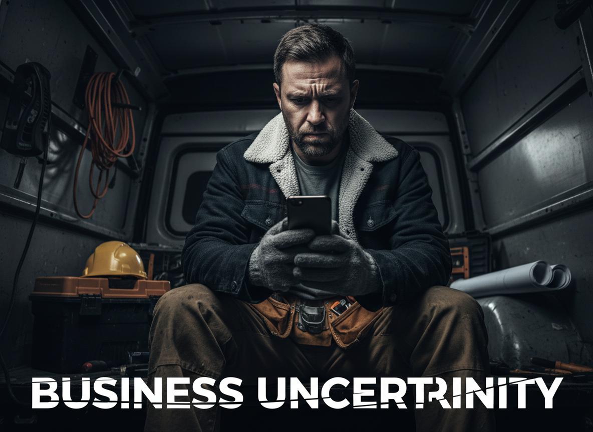 Concerned contractor checking phone